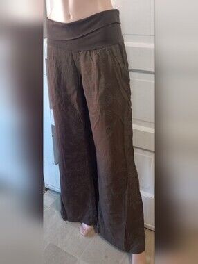 Brown Wide-Leg Floral Embossed Pants